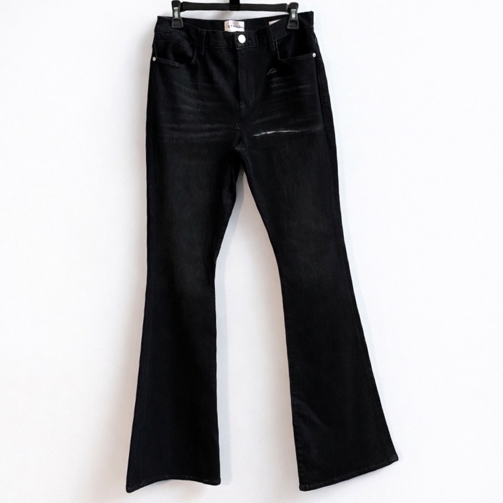 FRAME Le High Flare Jeans Black Denim Size 31 Distressed